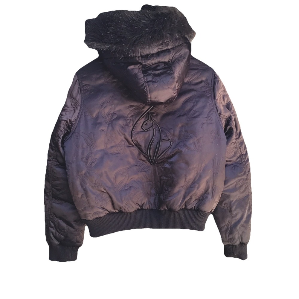 Baby Phat Y2K Brown Faux Fur Hood Puffer Jacket Women's XL Cropped Vintage